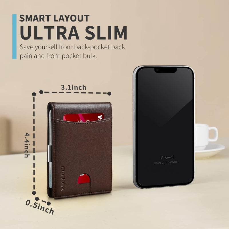 RUNBOX Slim Novelty Wallets for Men RFID Blocking 11 Card Holder Minimalist Small Leather Bifold Men's Front Pocket Wallet Gift Box - Image 3